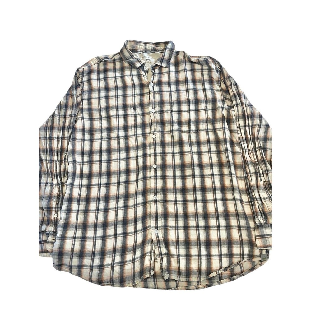 Horny Toad & Co Mens  XL Tan/Blue Plaid Slim Fit Flannel Shirt Vintage